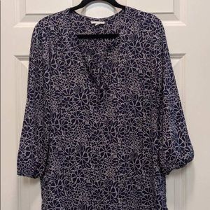 Navy batik top with back pleating detail